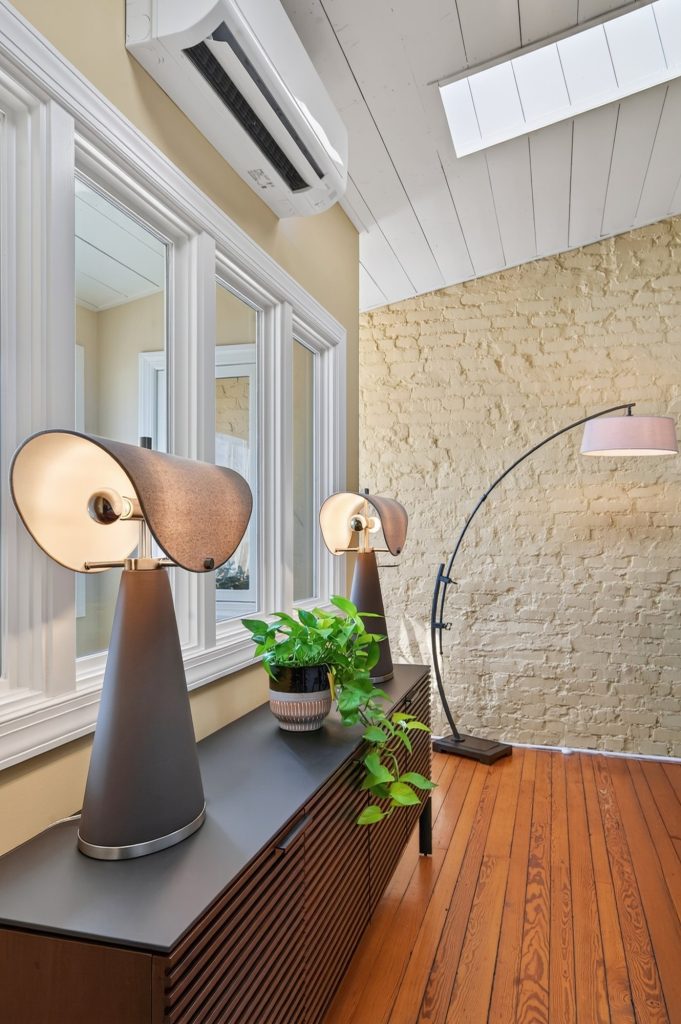Console vignette with a lamp and planting, A Modern Take on the Fan, Richmond, Virginia